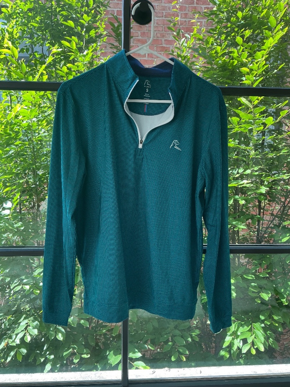 Rhoback Performance Quarter Zip Pullover Teal Navy Houndstooth Small